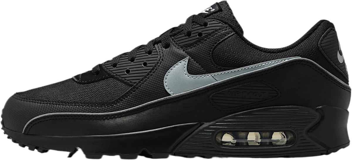 Nike Air Max 90 PRM sneakers: black mesh, gray Swoosh, and visible Air window