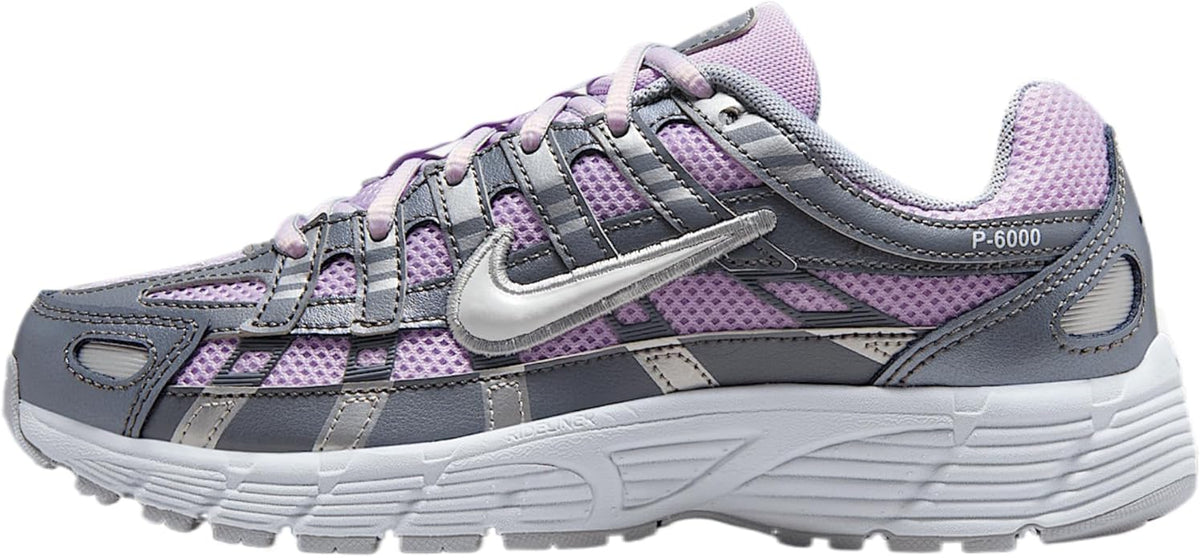 Kids' Nike P-6000 sneakers, lilac and smoke gray, lace-up with Swoosh