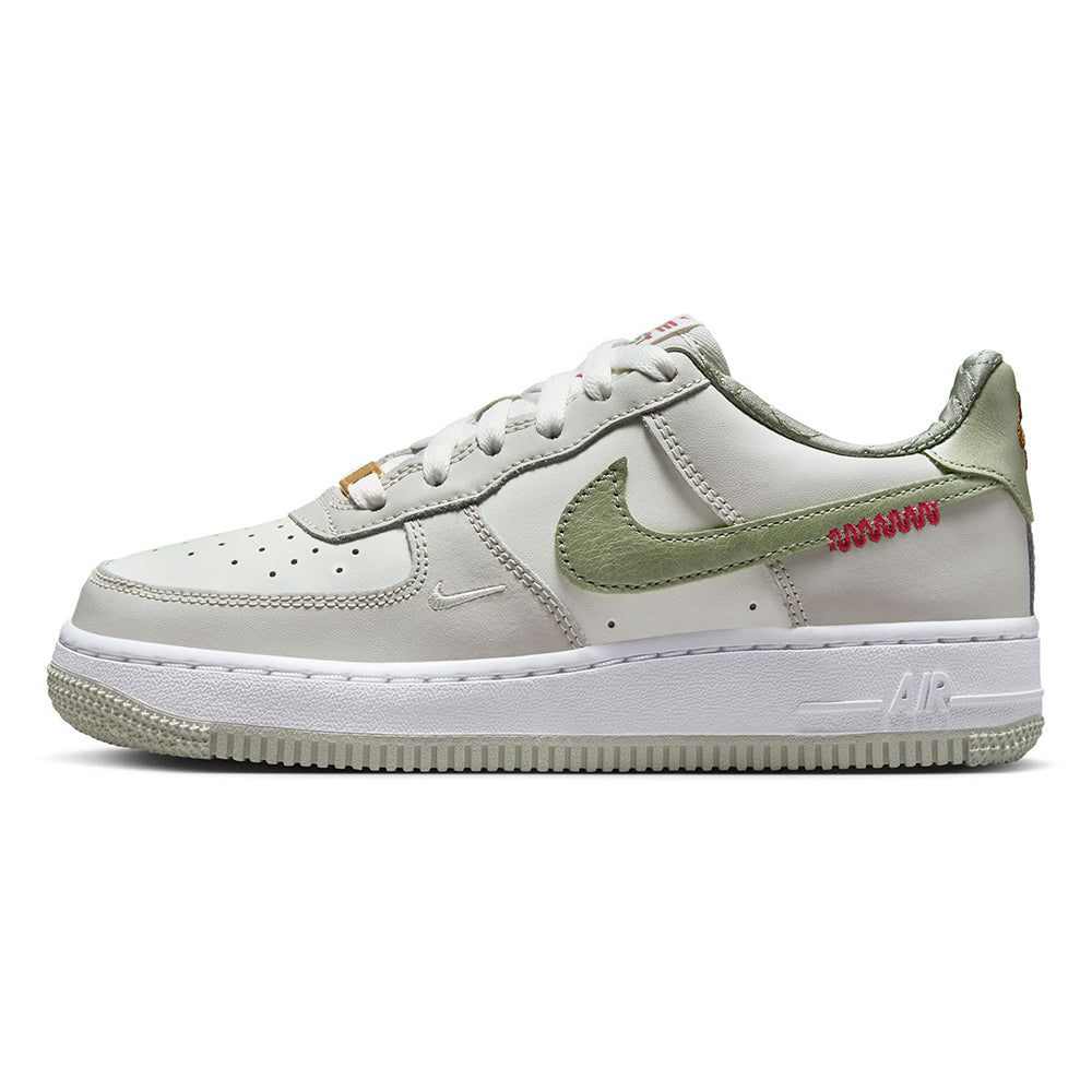 Big kid's Nike Air Force 1 LV8 low sneaker in sail with olive accents