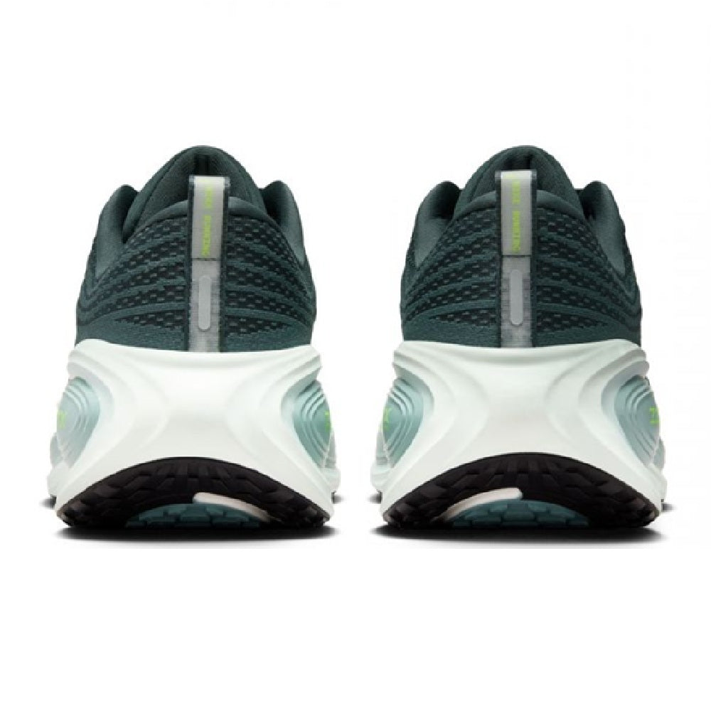 Men's Nike Vomero Plus heel view, dark green knit with white foam midsole