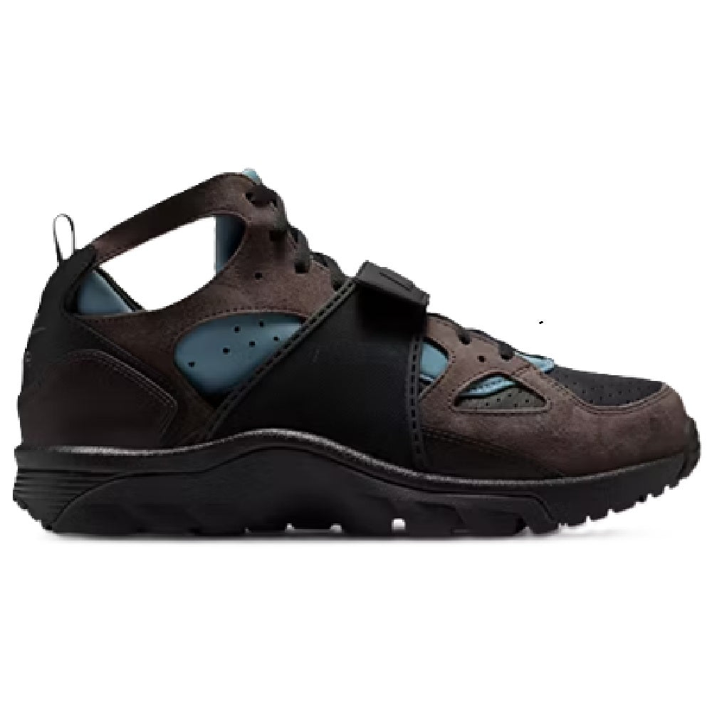 Nike Air Trainer Huarache lace-up sneaker with black strap, dark brown suede
