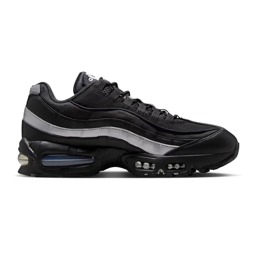 Black Air Max 95 sneakers, silver panels and blue Air window, lace-up