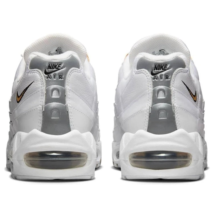 Men's white Air Max 95 OG sneaker back view with Nike Air logo and heel air unit