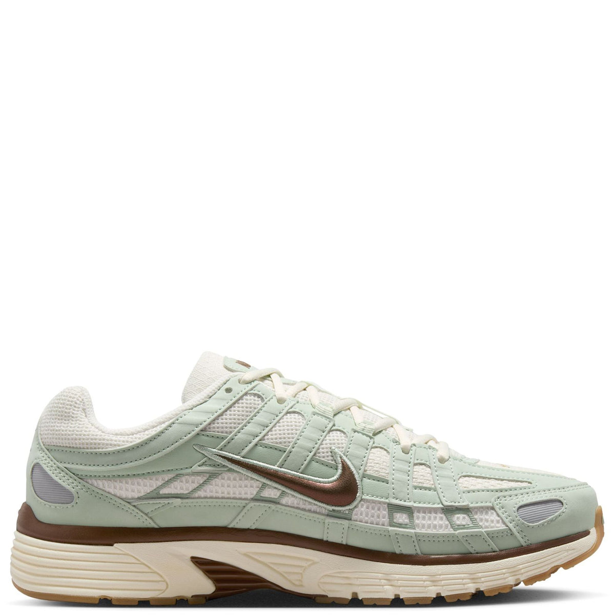 Men's Nike P-6000 SE side view, seafoam mesh with brown midsole and Swoosh