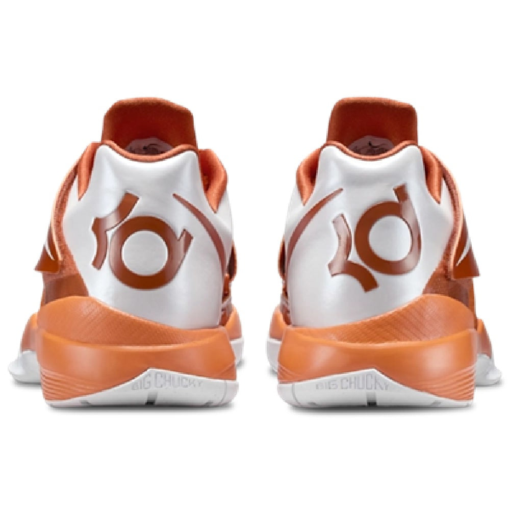 Nike Zoom KD IV sneakers, white rear heel with orange back and numbered logo