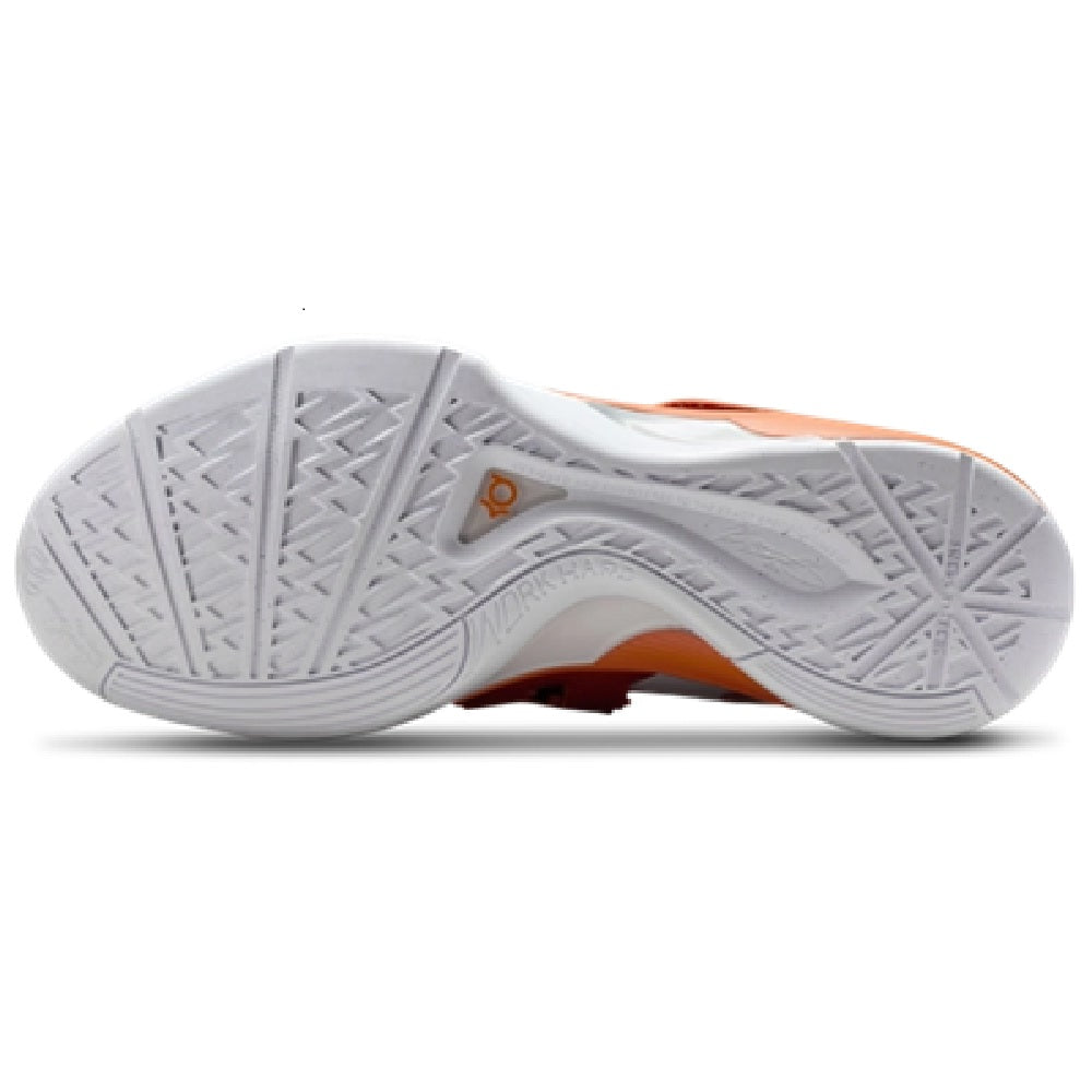 Nike Zoom KD IV sneakers outsole, textured gray traction sole with orange edge
