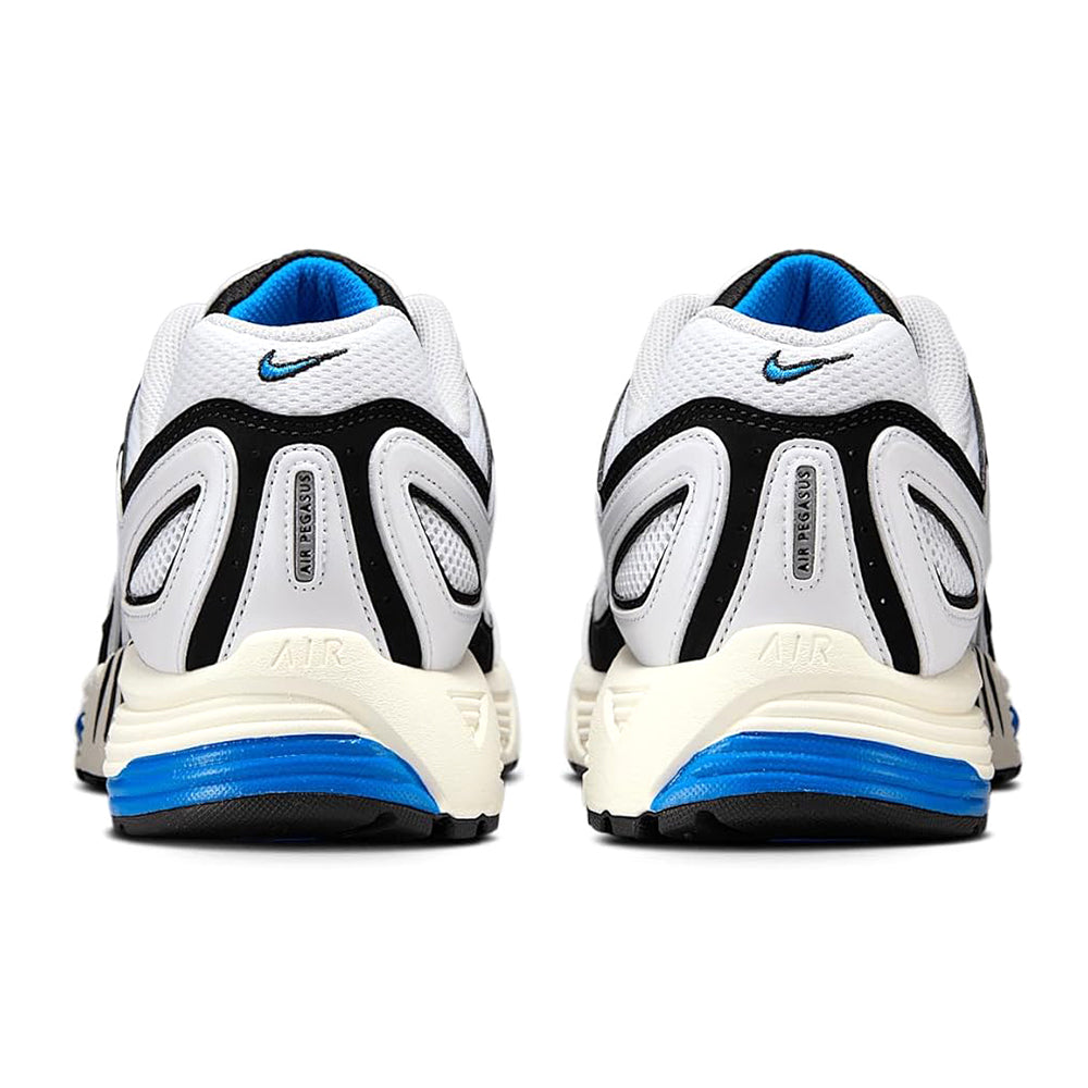 Men's Nike Air Pegasus 2005 sneakers, heel view with blue interior lining and foam midsole