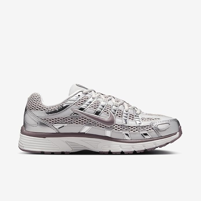 Nike P-6000 lace-up sneakers in silver-toned textured panels with taupe sole