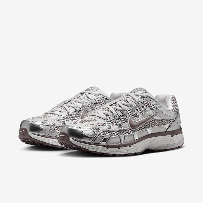 Nike P-6000 low-top sneakers with lace-up front, patterned uppers, silver and lavender