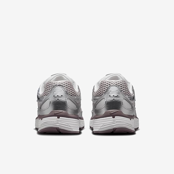 Nike P-6000 sneakers, rear view, perforated heel lining, silver-toned with taupe trim