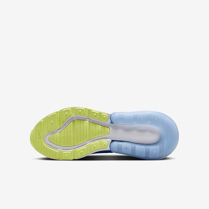 Kids' Air Max 270 outsole, light blue tread with green traction segments
