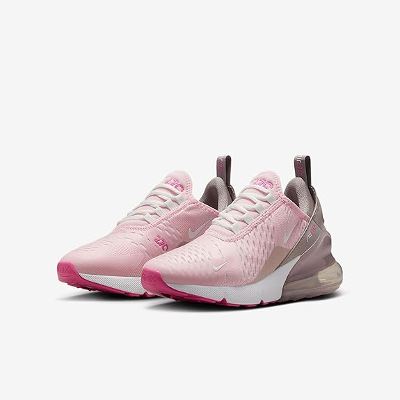 Big kid's Nike Air Max 270 sneakers, pink mesh upper with gray heel accents