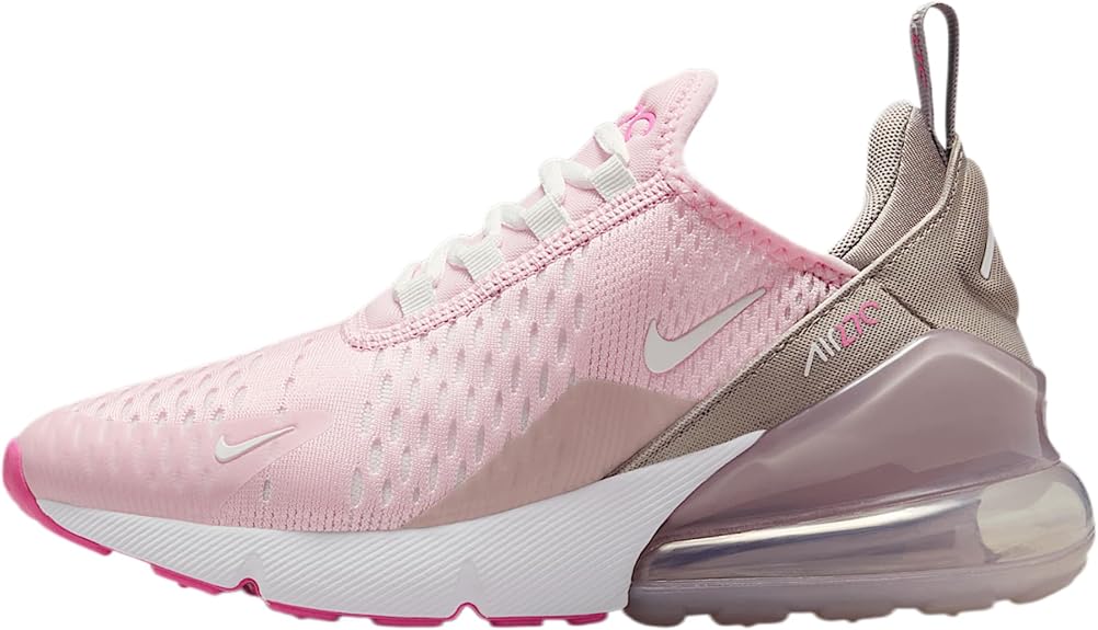 Big kid's Nike Air Max 270 sneakers in pink and white with visible Air unit