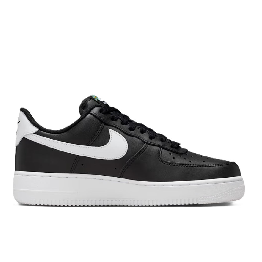 Women's Nike Air Force 1 PRM sneakers, black with white Swoosh and subtle floral details