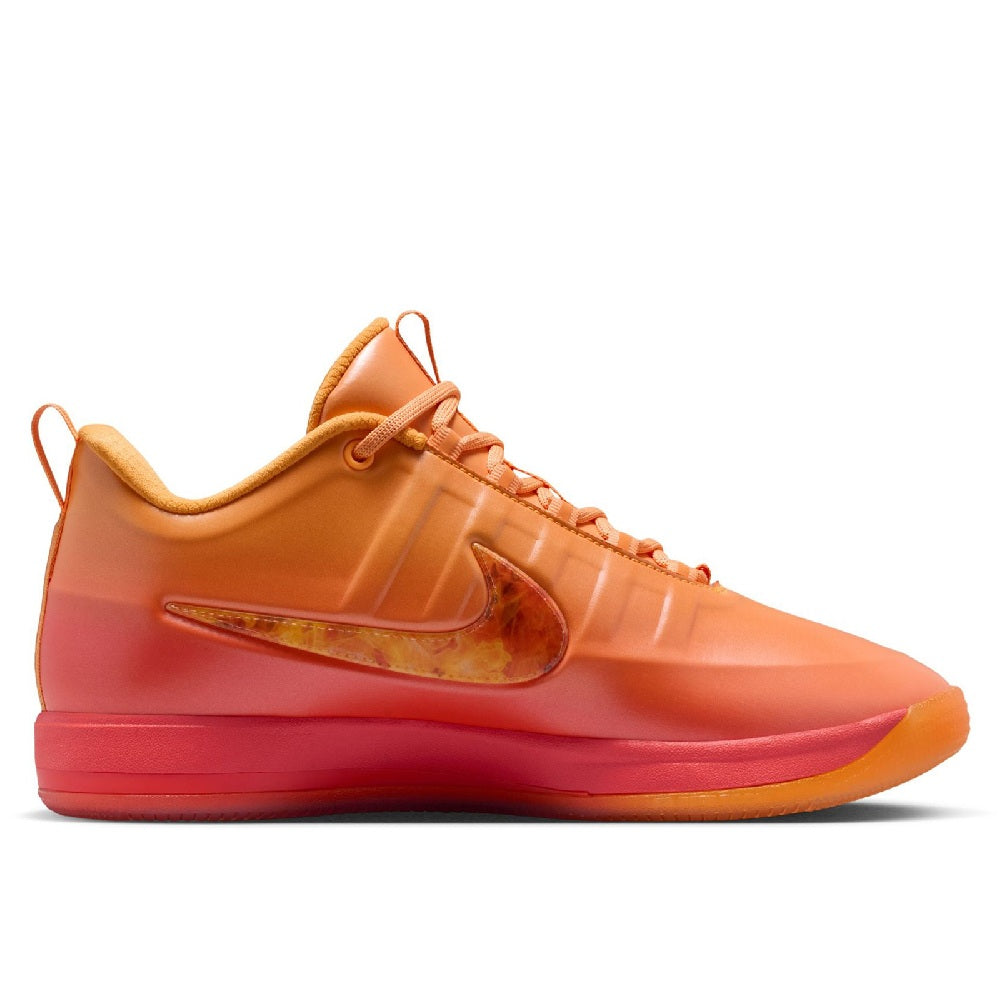 Nike lace-up basketball shoe with orange-to-pink gradient upper and Swoosh logo