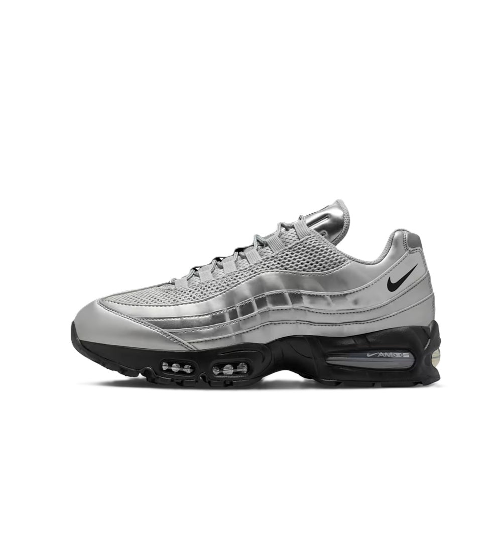 Nike Air Max 95 Big Bubble SE sneakers in metallic silver and black, side profile