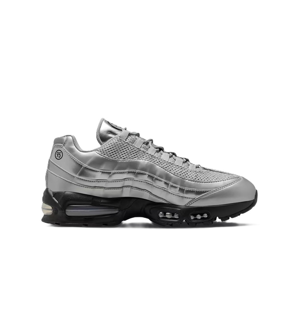 Nike Air Max 95 Big Bubble SE sneakers, metallic silver upper with black air pods