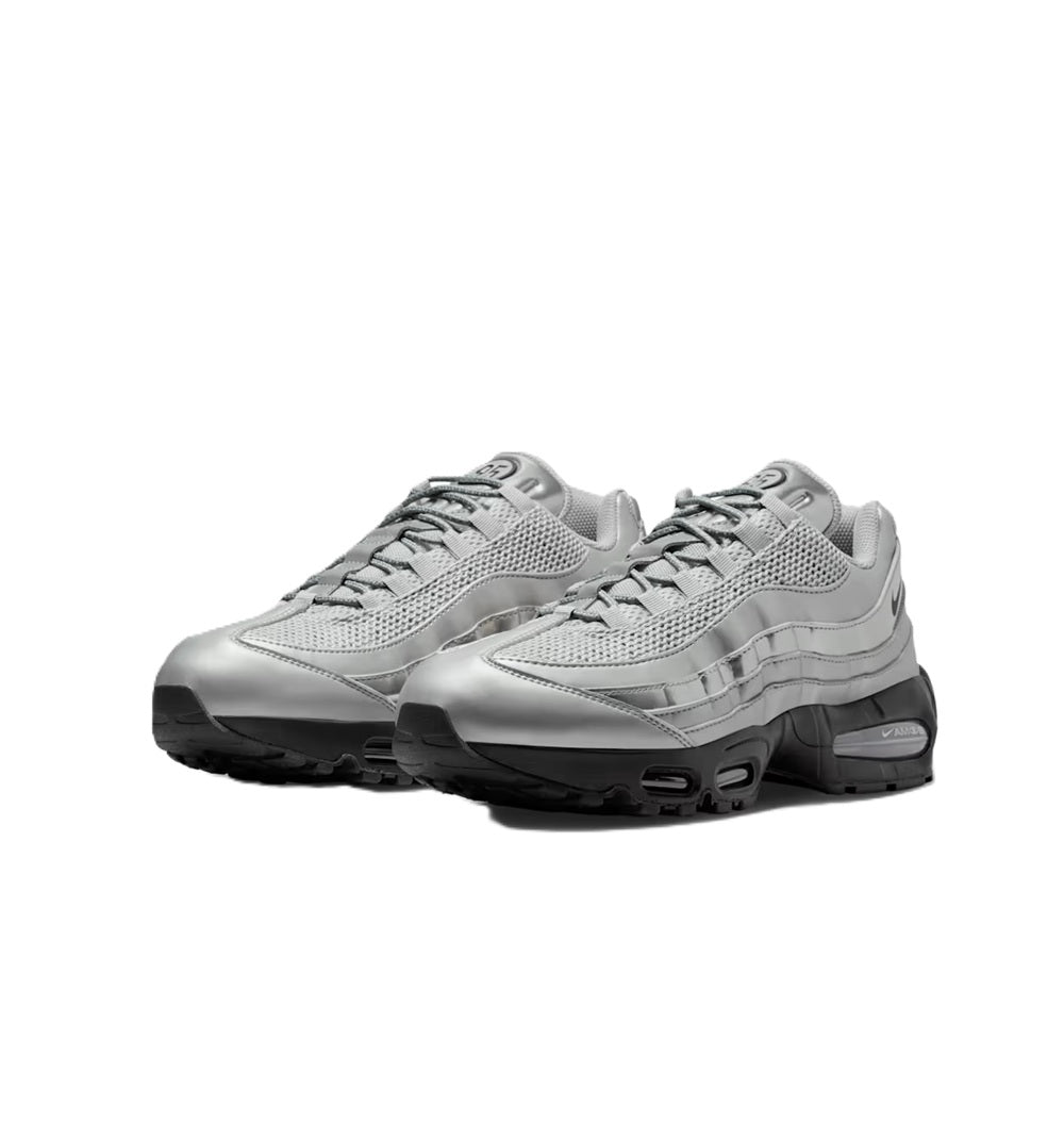 Nike Air Max 95 Big Bubble SE sneakers pair, metallic silver mesh with black soles