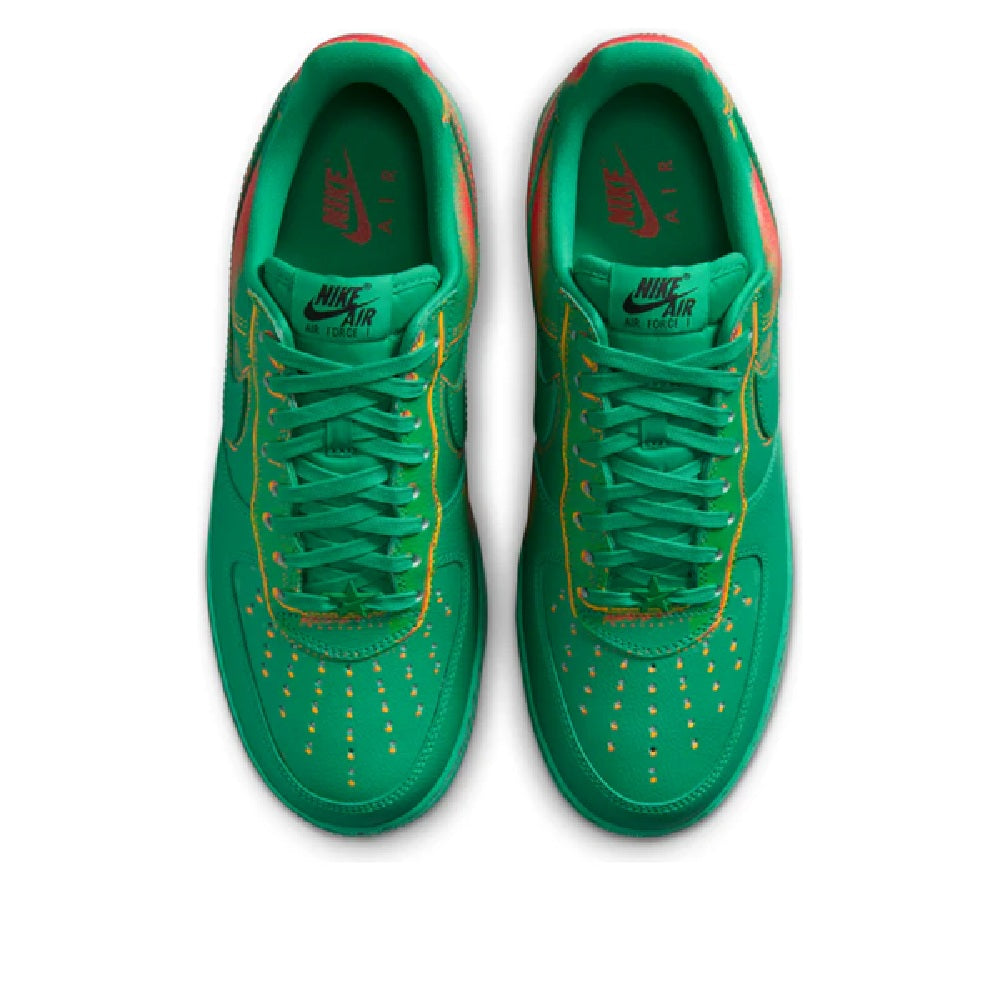 Green Nike Air Force 1 Low sneakers with lace-up front and perforated toe detailing
