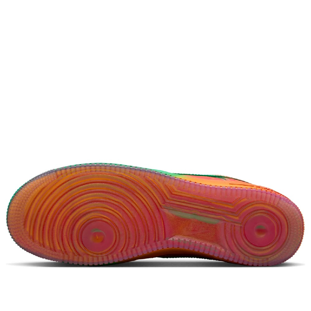 Nike Air Force 1 Low rubber outsole in green and orange with circular traction pattern