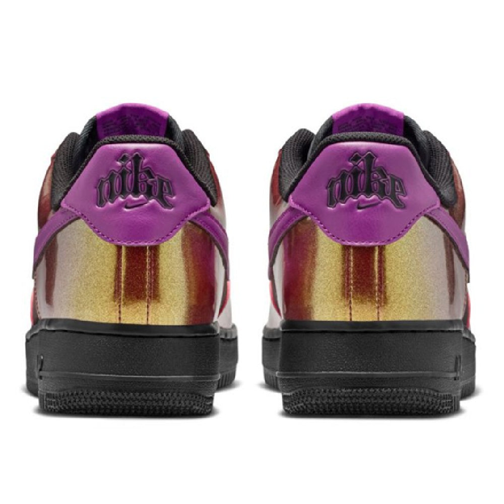 Nike Air Force 1 sneakers, purple heel tab with gold/burgundy back panel