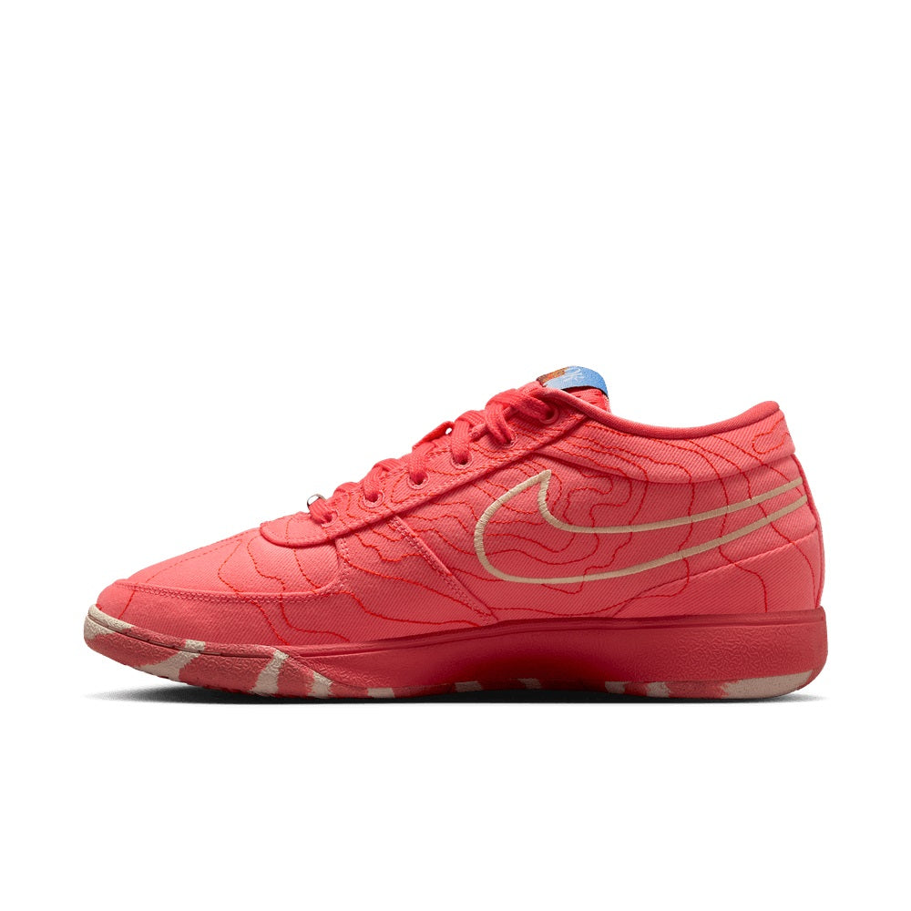 Red men's Nike sneakers with white Swoosh and textured pattern on side