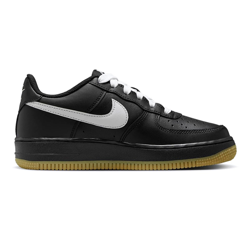 Kids' Nike Air Force 1 LV8 sneakers, black upper with white swoosh and gum outsole
