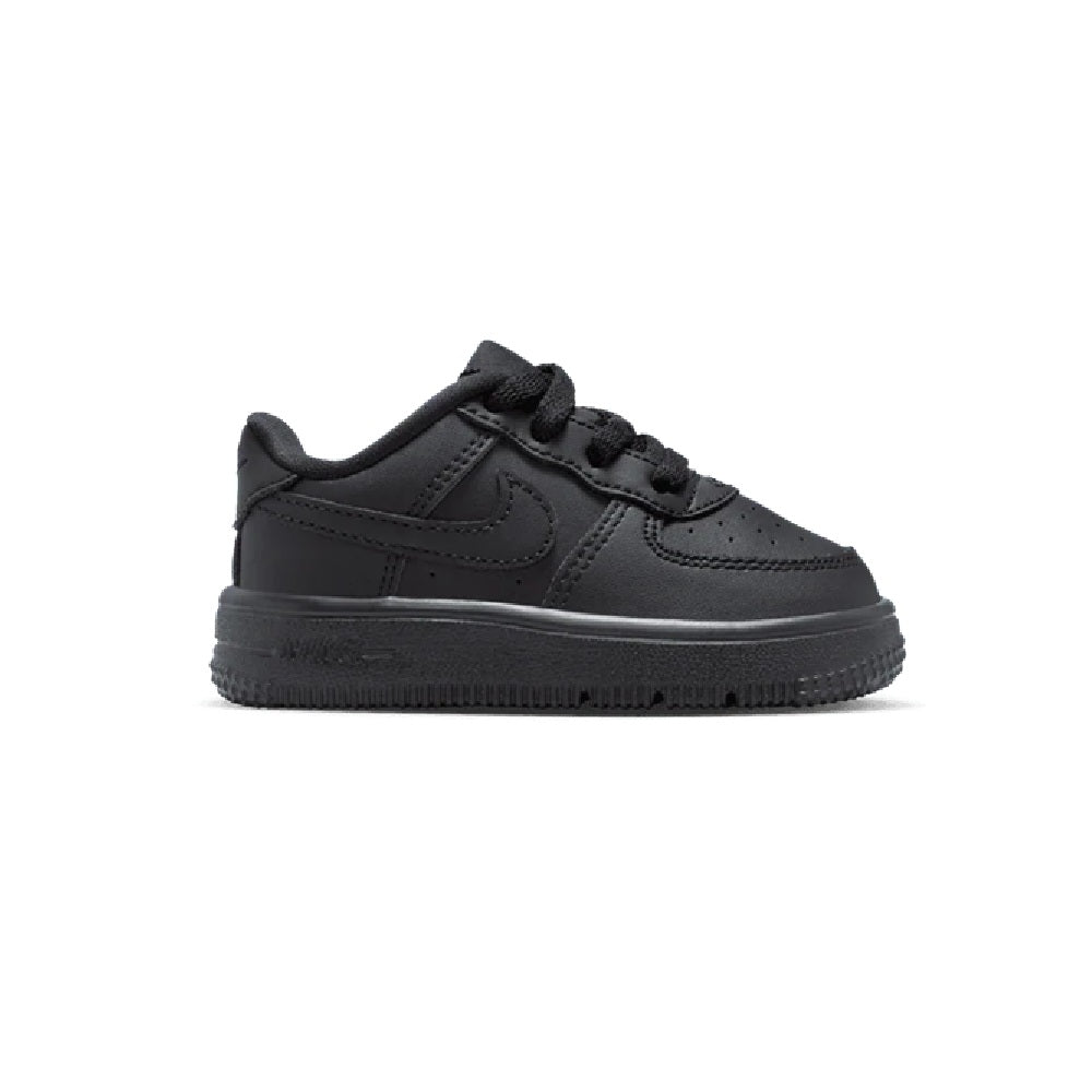 Toddler's Nike Force 1 Low black lace-up sneaker with side Swoosh and padded collar