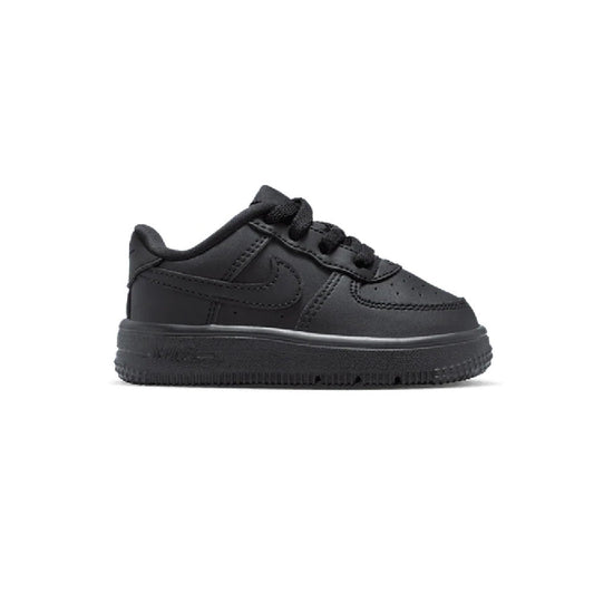 Toddler's Nike Force 1 Low black lace-up sneaker with side Swoosh and padded collar