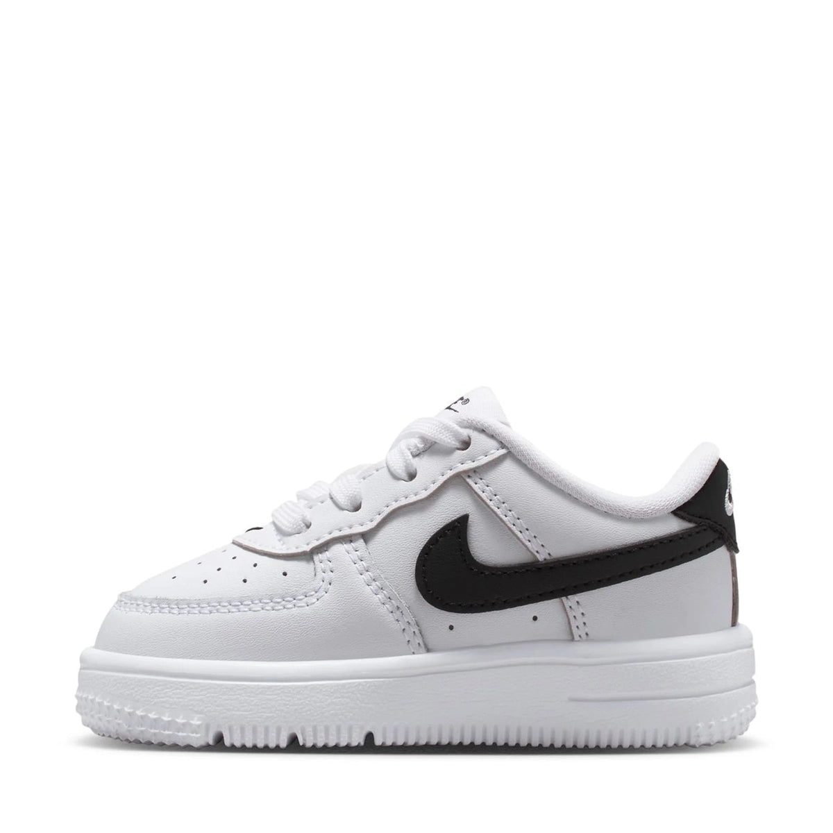 Kids' Nike Force 1 Low lace-up sneakers, white with black Swoosh and accents