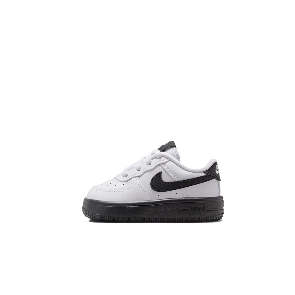 Toddler Nike Force 1 Low lace sneakers, white upper with black mid-panel and dark sole