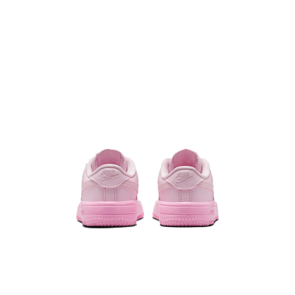 Toddler pink lace-up sneakers, back heel and cushioning view