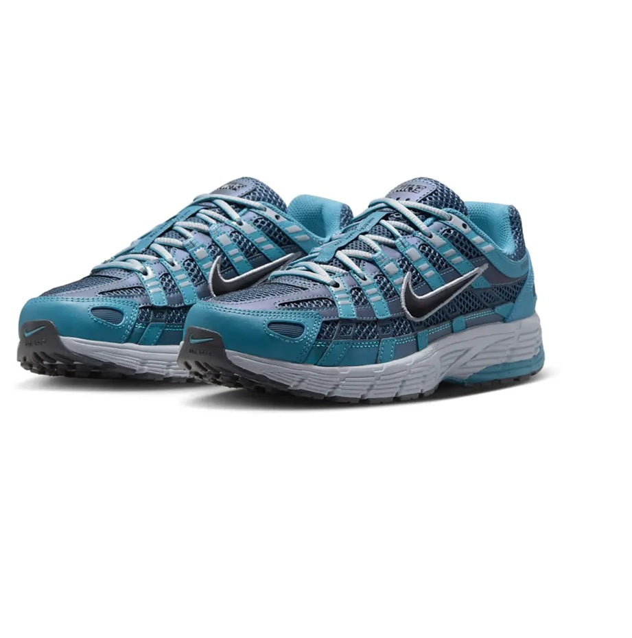 Women’s Nike P-6000 SE running sneakers, side view, turquoise mesh with gray sole