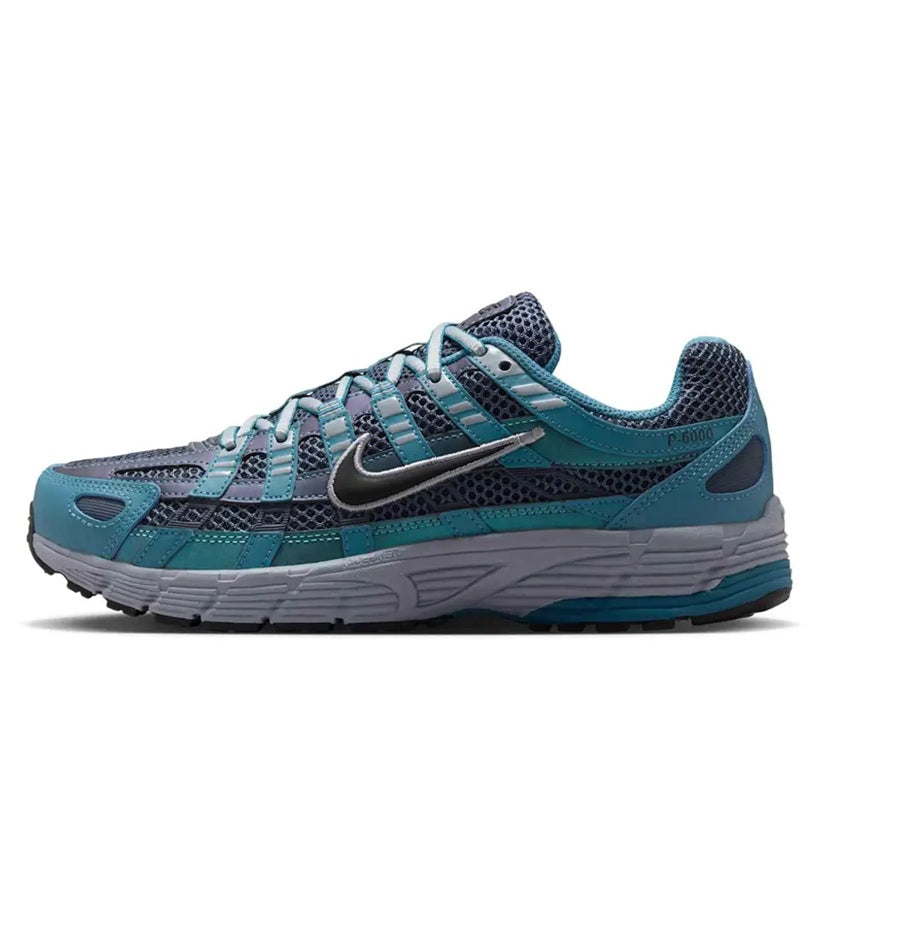 Women’s Nike P-6000 SE running sneaker in turquoise, black and gray with mesh panels