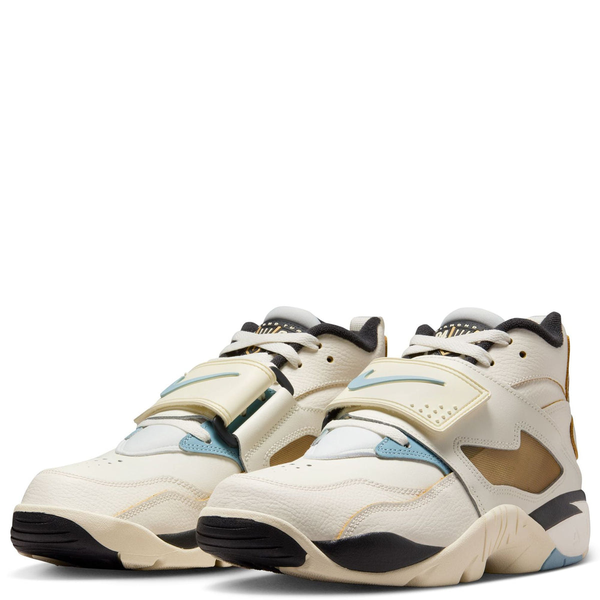Nike Air high-top sneakers, sail with light blue panels, cushioned sole, black accents
