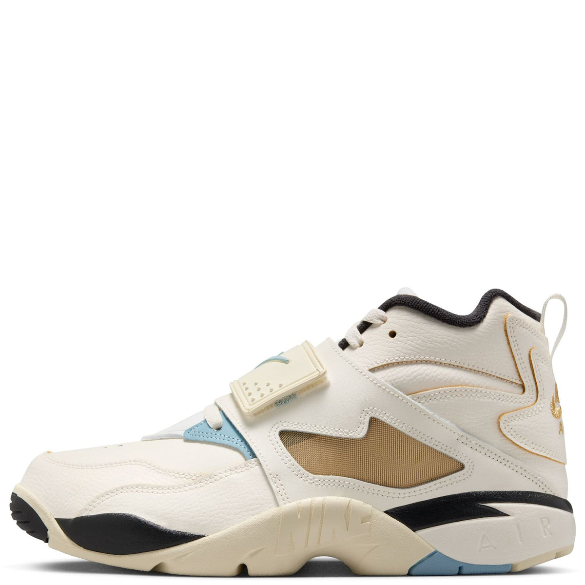 Men's Nike high-top sneakers in sail leather with blue accents and black outsole
