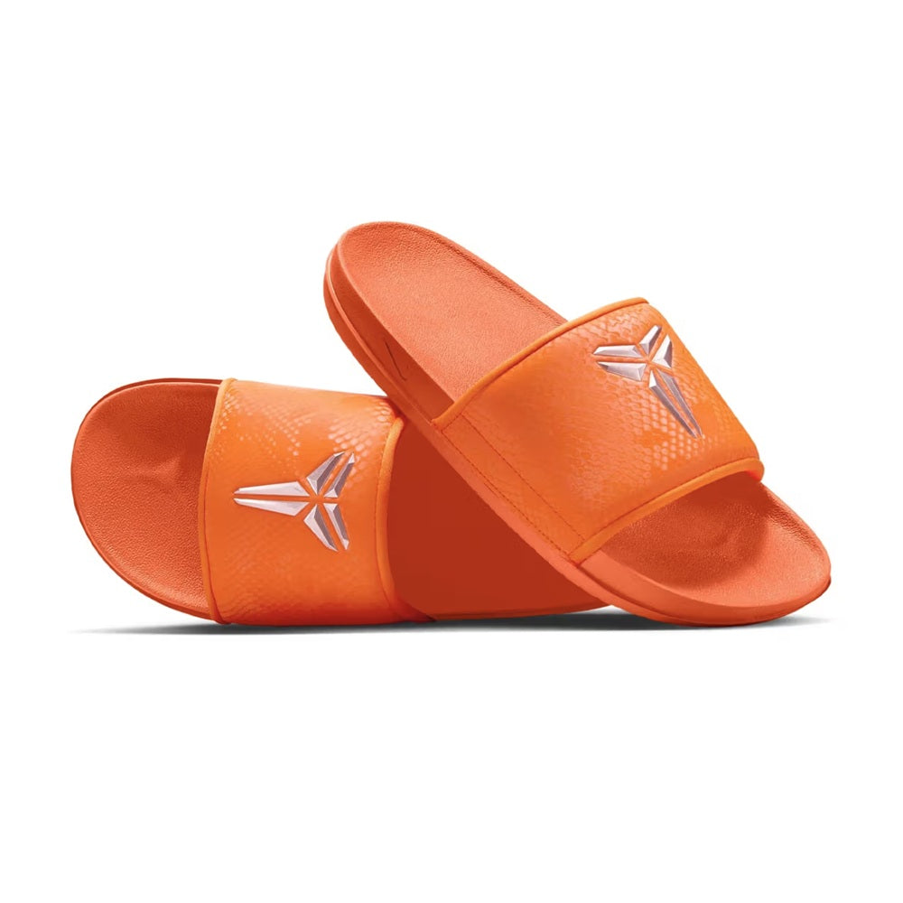 Men's orange slide sandal pair, star logos on straps and open-toe design.
