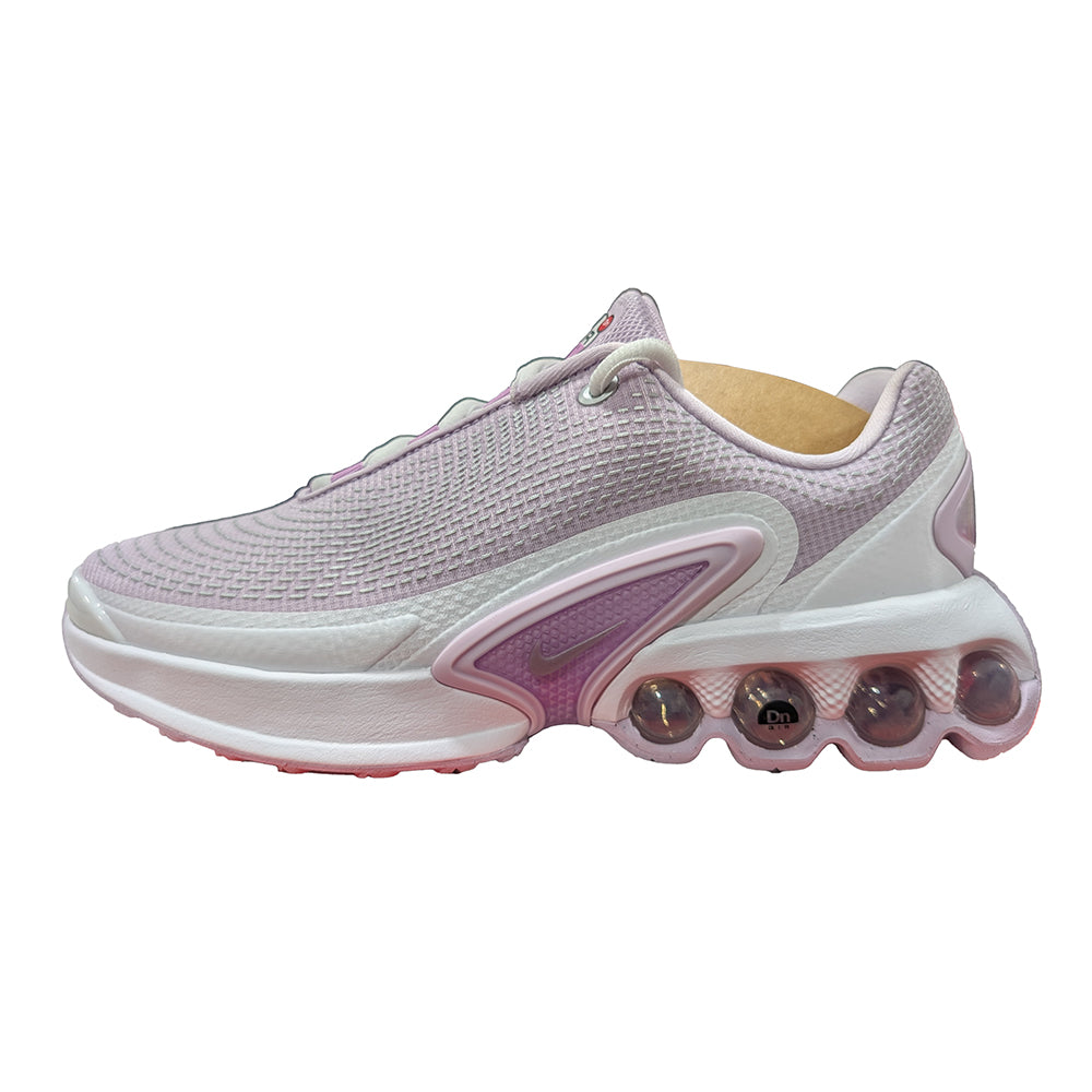 Kids' Nike Air Max DN sneakers, light lilac knit upper with purple accents and bubble sole pods