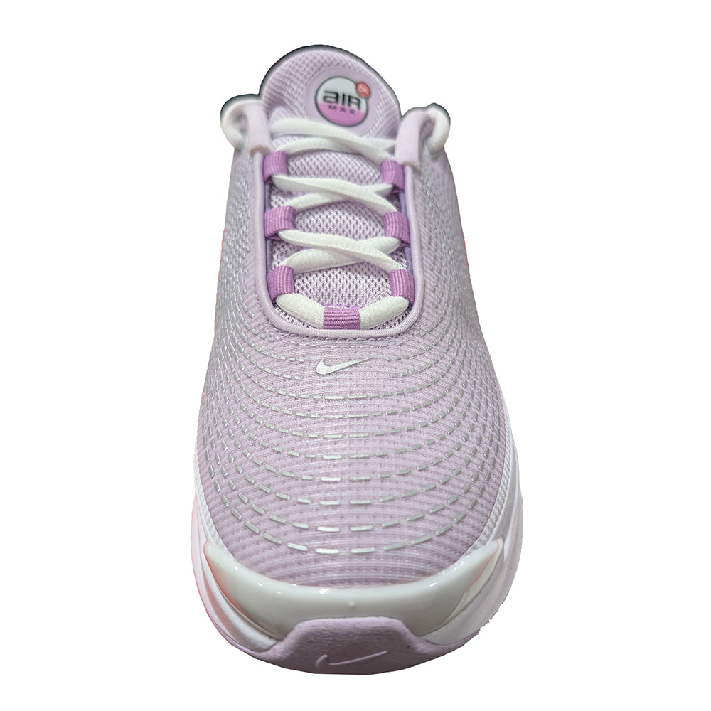 Kids' Nike lilac lace-up sneaker with mesh knit upper, cushioned collar, and Air badge