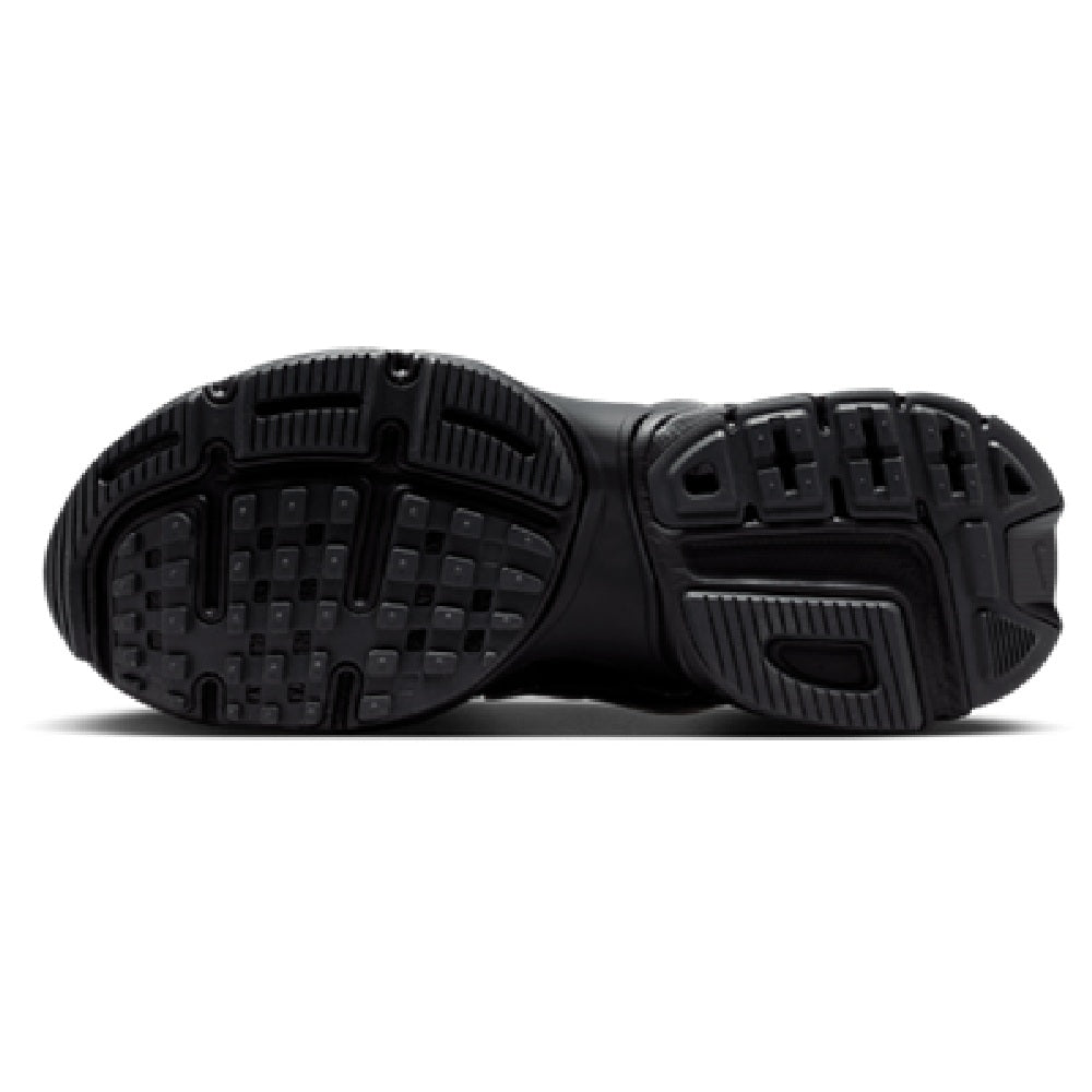Nike V2K Run women's black sneaker outsoles with textured tread and molded traction pods