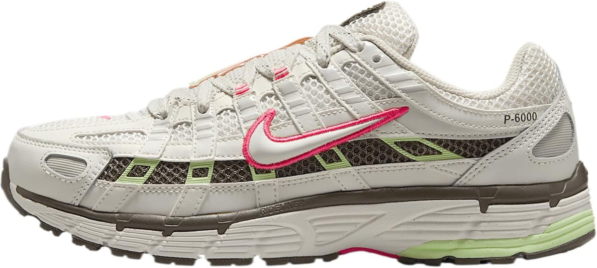 Nike P-6000 sneakers in off-white with pink swoosh and green geometric accents