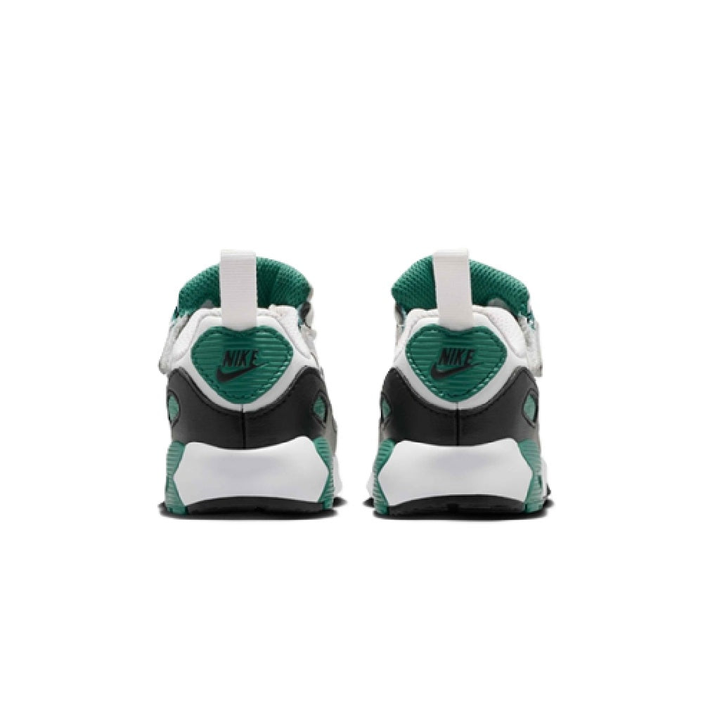 Kids Nike Air Max 90 EasyOn sneakers, back view with Nike heel logos and teal trim