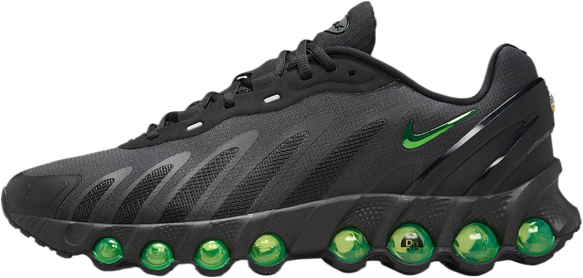 Black mesh and synthetic running sneaker with green Air pod outsole detail
