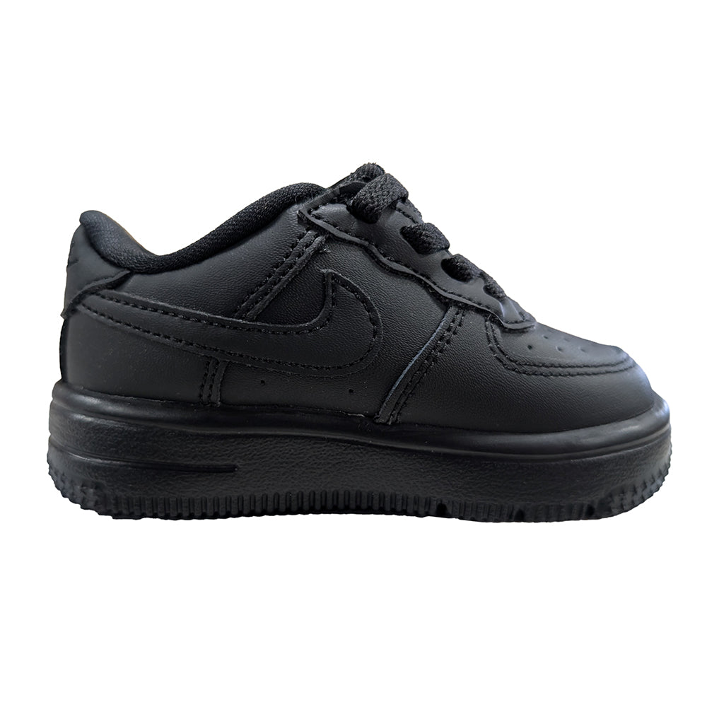 Toddler black low-top sneakers with swoosh logo and hook-and-loop strap