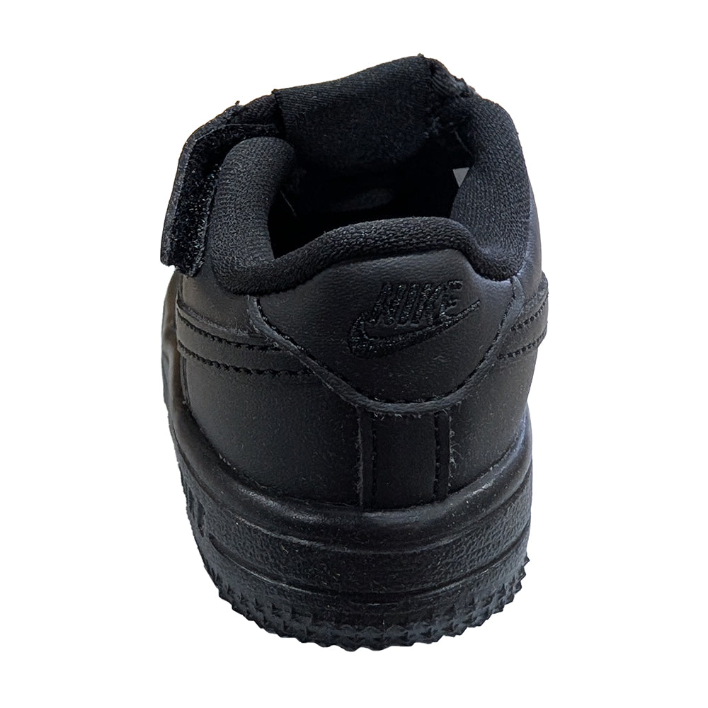 Toddler black low-top sneakers with padded collar and heel pull tab