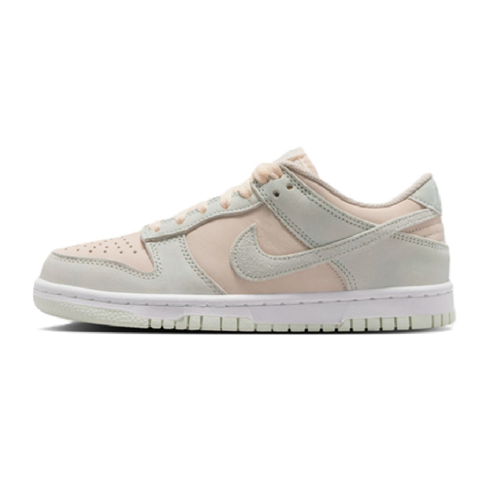 Big Kid's Nike Dunk Low suede sneakers in light beige and pale green, low-top lace-up