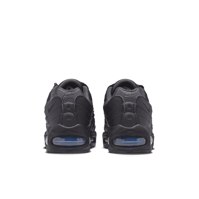 Black Air Max 95 sneakers for kids, rear view with heel cushioning and Air window
