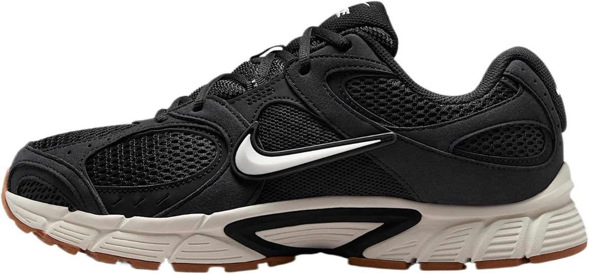 Nike men's lace-up running shoes: black mesh, white midsole, gum-brown outsole