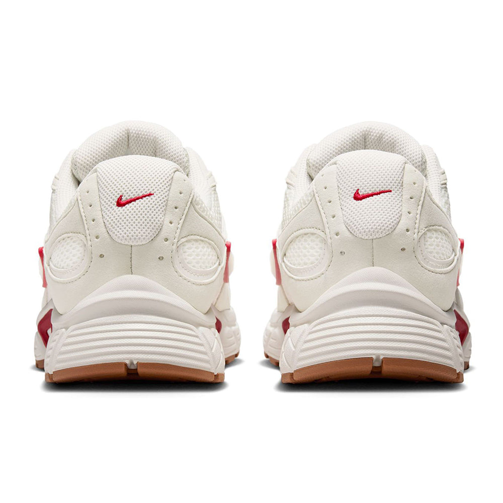 Men’s Nike V5 RNR running shoes heel view in light bone with red details