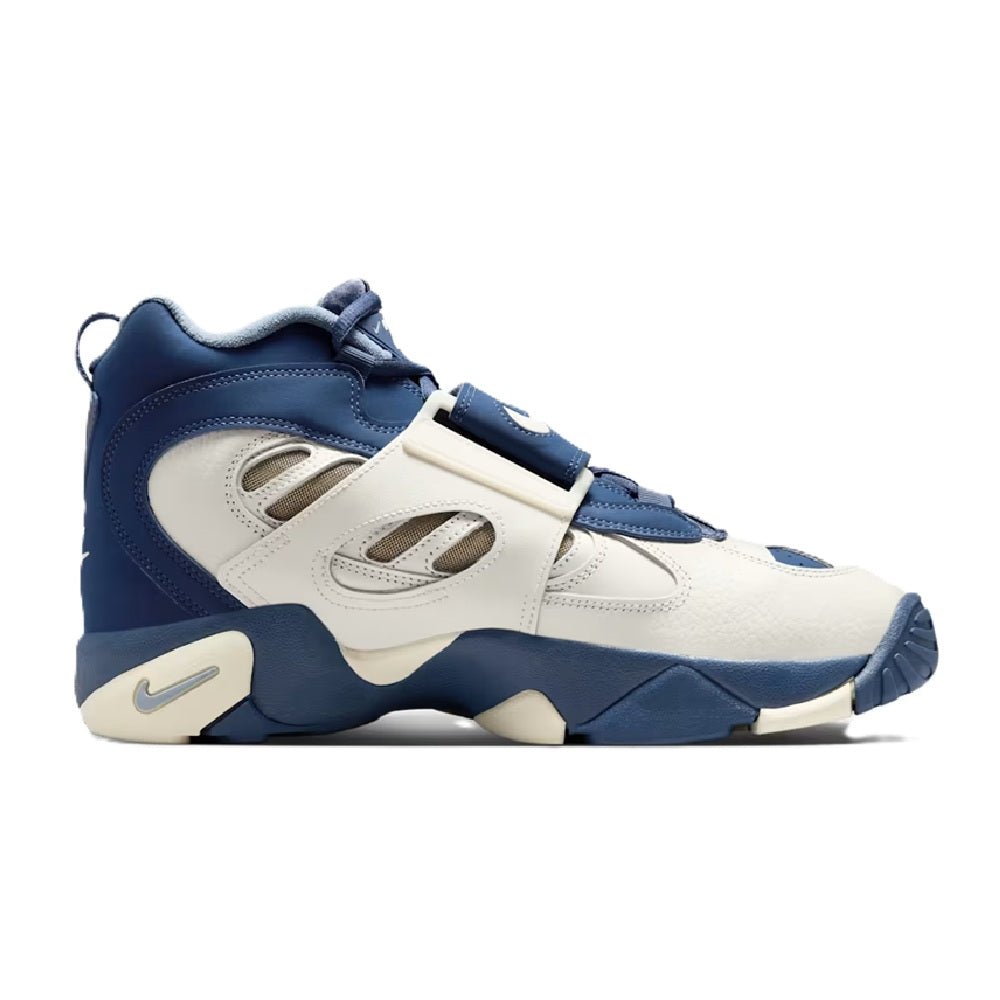 Men's Nike high-top sneakers in navy, sail and light blue, hook-and-loop strap.